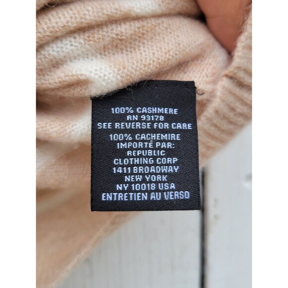 House of Harlow 1960 Women Tan Striped 100% Cashmere Half Sleeve Sweater Sz L - Picture 5 of 5